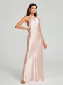 Sheath/Column Halter Floor-Length Sleeveless Silk Like Satin Bridesmaid Dress