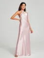 Sheath/Column Halter Floor-Length Sleeveless Silk Like Satin Bridesmaid Dress