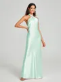Sheath/Column Halter Floor-Length Sleeveless Silk Like Satin Bridesmaid Dress