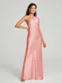 Sheath/Column Halter Floor-Length Sleeveless Silk Like Satin Bridesmaid Dress