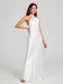 Sheath/Column Halter Floor-Length Sleeveless Silk Like Satin Bridesmaid Dress