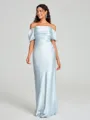 Sheath/Column Off-the-Shoulder Floor-Length Short Sleeves Silk Like Satin Bridesmaid Dress