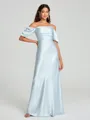 Sheath/Column Off-the-Shoulder Floor-Length Short Sleeves Silk Like Satin Bridesmaid Dress