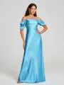 Sheath/Column Off-the-Shoulder Floor-Length Short Sleeves Silk Like Satin Bridesmaid Dress