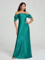 Sheath/Column Off-the-Shoulder Floor-Length Short Sleeves Silk Like Satin Bridesmaid Dress
