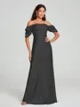 Sheath/Column Off-the-Shoulder Floor-Length Short Sleeves Silk Like Satin Bridesmaid Dress