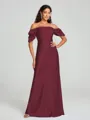 Sheath/Column Off-the-Shoulder Floor-Length Short Sleeves Silk Like Satin Bridesmaid Dress