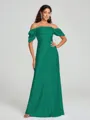 Sheath/Column Off-the-Shoulder Floor-Length Short Sleeves Silk Like Satin Bridesmaid Dress
