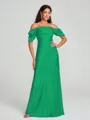 Sheath/Column Off-the-Shoulder Floor-Length Short Sleeves Silk Like Satin Bridesmaid Dress