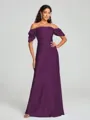 Sheath/Column Off-the-Shoulder Floor-Length Short Sleeves Silk Like Satin Bridesmaid Dress