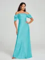 Sheath/Column Off-the-Shoulder Floor-Length Short Sleeves Silk Like Satin Bridesmaid Dress