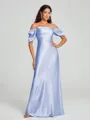 Sheath/Column Off-the-Shoulder Floor-Length Short Sleeves Silk Like Satin Bridesmaid Dress
