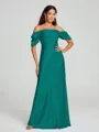 Sheath/Column Off-the-Shoulder Floor-Length Short Sleeves Silk Like Satin Bridesmaid Dress