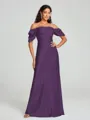 Sheath/Column Off-the-Shoulder Floor-Length Short Sleeves Silk Like Satin Bridesmaid Dress