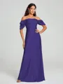 Sheath/Column Off-the-Shoulder Floor-Length Short Sleeves Silk Like Satin Bridesmaid Dress