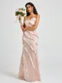 Sheath V-neck Ruffles Floor-Length Silk Like Satin Bridesmaid Dress