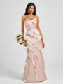 Sheath V-neck Ruffles Floor-Length Silk Like Satin Bridesmaid Dress