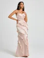 Sheath V-neck Ruffles Floor-Length Silk Like Satin Bridesmaid Dress