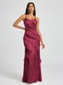 Sheath V-neck Ruffles Floor-Length Silk Like Satin Bridesmaid Dress