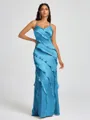 Sheath V-neck Ruffles Floor-Length Silk Like Satin Bridesmaid Dress