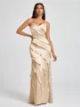 Sheath V-neck Ruffles Floor-Length Silk Like Satin Bridesmaid Dress