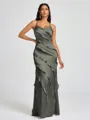 Sheath V-neck Ruffles Floor-Length Silk Like Satin Bridesmaid Dress