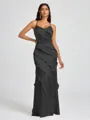 Sheath V-neck Ruffles Floor-Length Silk Like Satin Bridesmaid Dress
