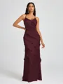 Sheath V-neck Ruffles Floor-Length Silk Like Satin Bridesmaid Dress