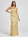 Sheath V-neck Ruffles Floor-Length Silk Like Satin Bridesmaid Dress