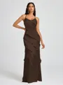 Sheath V-neck Ruffles Floor-Length Silk Like Satin Bridesmaid Dress