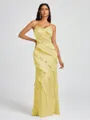 Sheath V-neck Ruffles Floor-Length Silk Like Satin Bridesmaid Dress