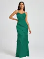 Sheath V-neck Ruffles Floor-Length Silk Like Satin Bridesmaid Dress