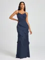 Sheath V-neck Ruffles Floor-Length Silk Like Satin Bridesmaid Dress