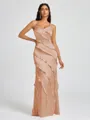 Sheath V-neck Ruffles Floor-Length Silk Like Satin Bridesmaid Dress