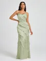 Sheath V-neck Ruffles Floor-Length Silk Like Satin Bridesmaid Dress