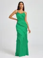 Sheath V-neck Ruffles Floor-Length Silk Like Satin Bridesmaid Dress