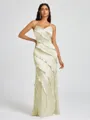 Sheath V-neck Ruffles Floor-Length Silk Like Satin Bridesmaid Dress