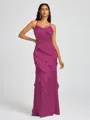 Sheath V-neck Ruffles Floor-Length Silk Like Satin Bridesmaid Dress
