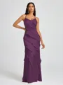 Sheath V-neck Ruffles Floor-Length Silk Like Satin Bridesmaid Dress