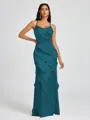 Sheath V-neck Ruffles Floor-Length Silk Like Satin Bridesmaid Dress