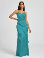 Sheath V-neck Ruffles Floor-Length Silk Like Satin Bridesmaid Dress