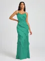 Sheath V-neck Ruffles Floor-Length Silk Like Satin Bridesmaid Dress
