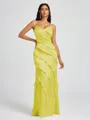 Sheath V-neck Ruffles Floor-Length Silk Like Satin Bridesmaid Dress