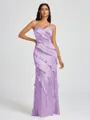 Sheath V-neck Ruffles Floor-Length Silk Like Satin Bridesmaid Dress