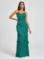 Sheath V-neck Ruffles Floor-Length Silk Like Satin Bridesmaid Dress