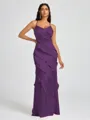 Sheath V-neck Ruffles Floor-Length Silk Like Satin Bridesmaid Dress
