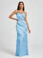 Sheath V-neck Ruffles Floor-Length Silk Like Satin Bridesmaid Dress