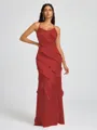 Sheath V-neck Ruffles Floor-Length Silk Like Satin Bridesmaid Dress