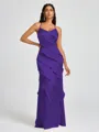 Sheath V-neck Ruffles Floor-Length Silk Like Satin Bridesmaid Dress