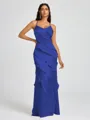 Sheath V-neck Ruffles Floor-Length Silk Like Satin Bridesmaid Dress